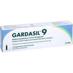 Abbildung: Gardasil 9 Injektionssuspension in einer Fertigspritze 1 St, Fertigspritzen PZN 12583691