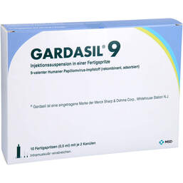 Abbildung: Gardasil 9 Injektionssuspension in einer Fertigspritze 10 St, Fertigspritzen PZN 12583716