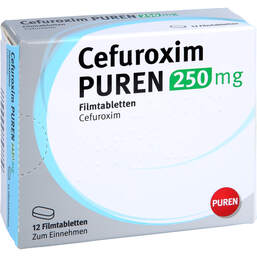 Abbildung: Cefuroxim Puren 250 mg Filmtabletten 12 St, Filmtabletten PZN 12584785