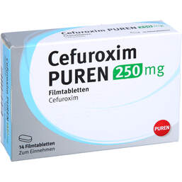 Abbildung: Cefuroxim Puren 250 mg Filmtabletten 14 St, Filmtabletten PZN 12584791