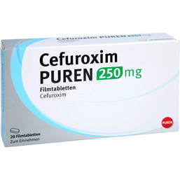 Abbildung: Cefuroxim Puren 250 mg Filmtabletten 20 St, Filmtabletten PZN 12584816