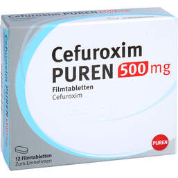 Abbildung: Cefuroxim Puren 500 mg Filmtabletten 12 St, Filmtabletten PZN 12584839