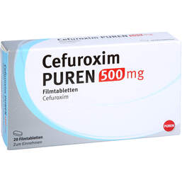 Abbildung: Cefuroxim Puren 500 mg Filmtabletten 20 St, Filmtabletten PZN 12584851