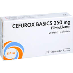 Abbildung: Cefurox Basics 250 mg Filmtabletten Sun 24 St, Filmtabletten PZN 12585187