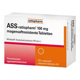 Abbildung: ASS ratiopharm 100 mg magensaftresistent Tabletten Tabletten magensaftresistent, 100 St PZN 12587499