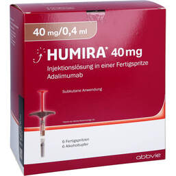 Abbildung: Humira 40 mg / 0,4 ml Injektionslösung in Fertigspritze  6 St, Injektionslösung PZN 12589914