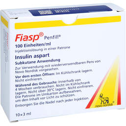 Abbildung: Fiasp 100 Einheiten / ml Injektionslösung i.e.Patrone 10X3 ml, Zylinderampullen PZN 12595197