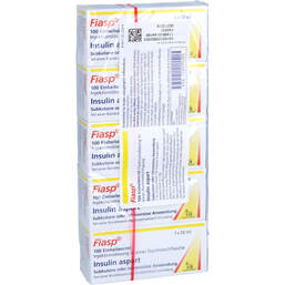Abbildung: Fiasp 100 Einheiten / ml Injektionslösung i.e.Durchstechflasche 5X1X10 ml, Durchstechflaschen PZN 12595205