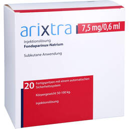 Abbildung: Arixtra 7,5 mg / 0,6 ml Injektionslösung in einer Fertigspritze 20X0.6 ml, Injektionslösung PZN 12595955