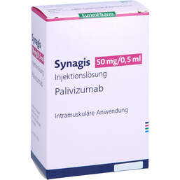 Abbildung: Synagis 50 mg Injektionslösung 100 mg / ml Durchstechflasche  1X0.5 ml, Injektionslösung PZN 12605961