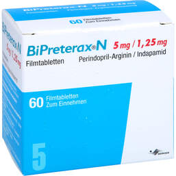 Abbildung: Bipreterax N 5 mg / 1,25 mg Filmtabletten 60 St, Filmtabletten PZN 12635531
