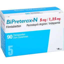 Abbildung: Bipreterax N 5 mg / 1,25 mg Filmtabletten 90 St, Filmtabletten PZN 12635548