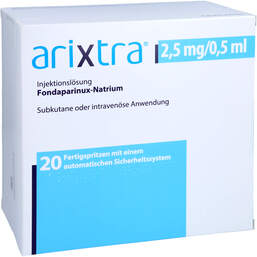 Abbildung: Arixtra 2,5 mg / 0,5 ml Injektionslösung in einer Fertigspritze 20X0.5 ml, Injektionslösung PZN 12638038