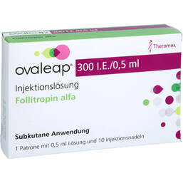 Abbildung: Ovaleap 300 I.E. / 0,5 ml Zyl.Ampulle + 10 Pen Injektion Nad. 1 St, Injektionslösung PZN 12638050