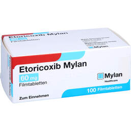 Abbildung: Etoricoxib Mylan 60 mg Filmtabletten 100 St, Filmtabletten PZN 12643281