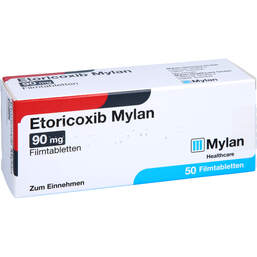 Abbildung: Etoricoxib Mylan 90 mg Filmtabletten 50 St, Filmtabletten PZN 12643312