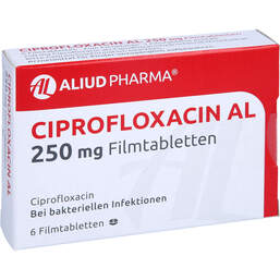 Abbildung: Ciprofloxacin AL 250 mg Filmtabletten 6 St, Filmtabletten PZN 12644530