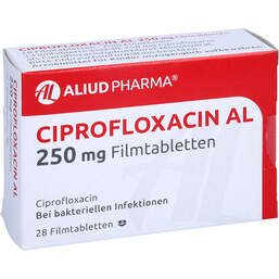 Abbildung: Ciprofloxacin AL 250 mg Filmtabletten 28 St, Filmtabletten PZN 12644547