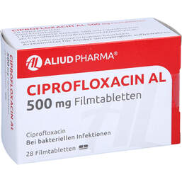 Abbildung: Ciprofloxacin AL 500 mg Filmtabletten 28 St, Filmtabletten PZN 12644553