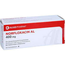 Abbildung: Norfloxacin AL 400 mg Filmtabletten 50 St, Filmtabletten PZN 12644576