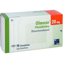 Abbildung: Olmecor 20 mg Filmtabletten 98 St, Filmtabletten PZN 12648060