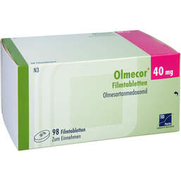 Abbildung: Olmecor 40 mg Filmtabletten 98 St, Filmtabletten PZN 12648120