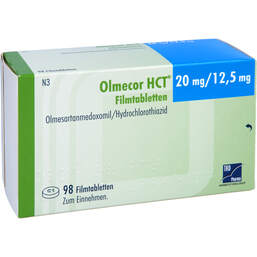 Abbildung: Olmecor HCT 20 mg / 12,5 mg Filmtabletten 98 St, Filmtabletten PZN 12648166