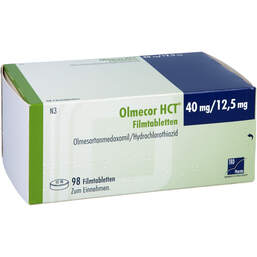 Abbildung: Olmecor HCT 40 mg / 12,5 mg Filmtabletten 98 St, Filmtabletten PZN 12648232