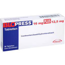 Abbildung: Blopress 16 mg Plus 12,5 mg Tabletten 98 St, Tabletten PZN 12650393