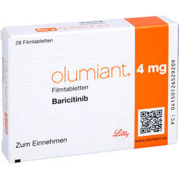 Abbildung: Olumiant 4 mg Filmtabletten 28 St, Filmtabletten PZN 12652920