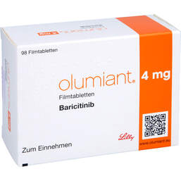 Abbildung: Olumiant 4 mg Filmtabletten 98 St, Filmtabletten PZN 12652943