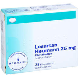 Abbildung: Losartan Heumann 25 mg Filmtabletten 28 St, Filmtabletten PZN 12658242
