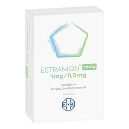 Abbildung: Estramon comp 1 mg / 0,5 mg Filmtabletten 28 St, Filmtabletten PZN 12667761