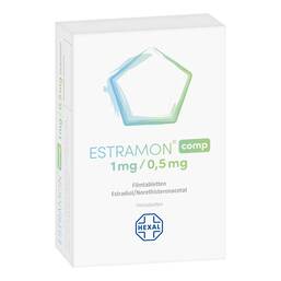 Abbildung: Estramon comp 1 mg / 0,5 mg Filmtabletten 3X28 St, Filmtabletten PZN 12667778