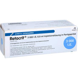 Abbildung: Retacrit 3.000 I.E. / 0,9 ml Injektionslösung in einer Fertigspritze  6 St, Fertigspritzen PZN 12668683