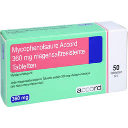 Abbildung: Mycophenolsäure Accord 360 mg magensaftresistent Tabletten 50 St, Tabletten magensaftresistent PZN 12671768