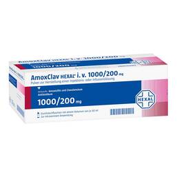 Abbildung: Amoxclav Hexal i.v.1000 / 200 mg P.z.H.einer Injektion / Infusionsl. 10 St, Pulver zur Herstellung einer Injektions- oder Infusionslsg. PZN 12672006