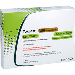 Abbildung: Toujeo 300 E / ml Solostar Injektionslösung in einem Fertigpen 10X1.5 ml, Injektionslösung PZN 12673106