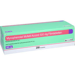Abbildung: Mycophenolat Mofetil Accord 500 mg Filmtabletten 250 St, Filmtabletten PZN 12724565