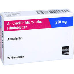 Abbildung: Amoxicillin Micro Labs 250 mg Filmtabletten 20 St, Filmtabletten PZN 12725228
