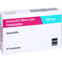 Abbildung: Amoxicillin Micro Labs 500 mg Filmtabletten 10 St, Filmtabletten PZN 12725240