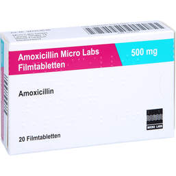 Abbildung: Amoxicillin Micro Labs 500 mg Filmtabletten 20 St, Filmtabletten PZN 12725257