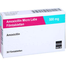 Abbildung: Amoxicillin Micro Labs 500 mg Filmtabletten 30 St, Filmtabletten PZN 12725263