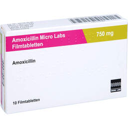 Abbildung: Amoxicillin Micro Labs 750 mg Filmtabletten 10 St, Filmtabletten PZN 12725286