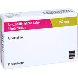 Abbildung: Amoxicillin Micro Labs 750 mg Filmtabletten 20 St, Filmtabletten PZN 12725292