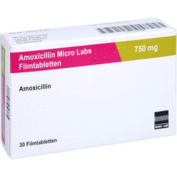 Abbildung: Amoxicillin Micro Labs 750 mg Filmtabletten 30 St, Filmtabletten PZN 12725300
