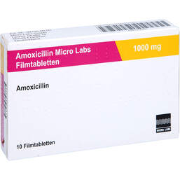 Abbildung: Amoxicillin Micro Labs 1000 mg Filmtabletten 10 St, Filmtabletten PZN 12725317