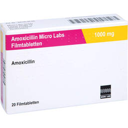 Abbildung: Amoxicillin Micro Labs 1000 mg Filmtabletten 20 St, Filmtabletten PZN 12725323