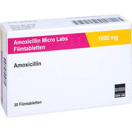 Abbildung: Amoxicillin Micro Labs 1000 mg Filmtabletten 30 St, Filmtabletten PZN 12725346