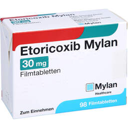 Abbildung: Etoricoxib Mylan 30 mg Filmtabletten 98 St, Filmtabletten PZN 12726877